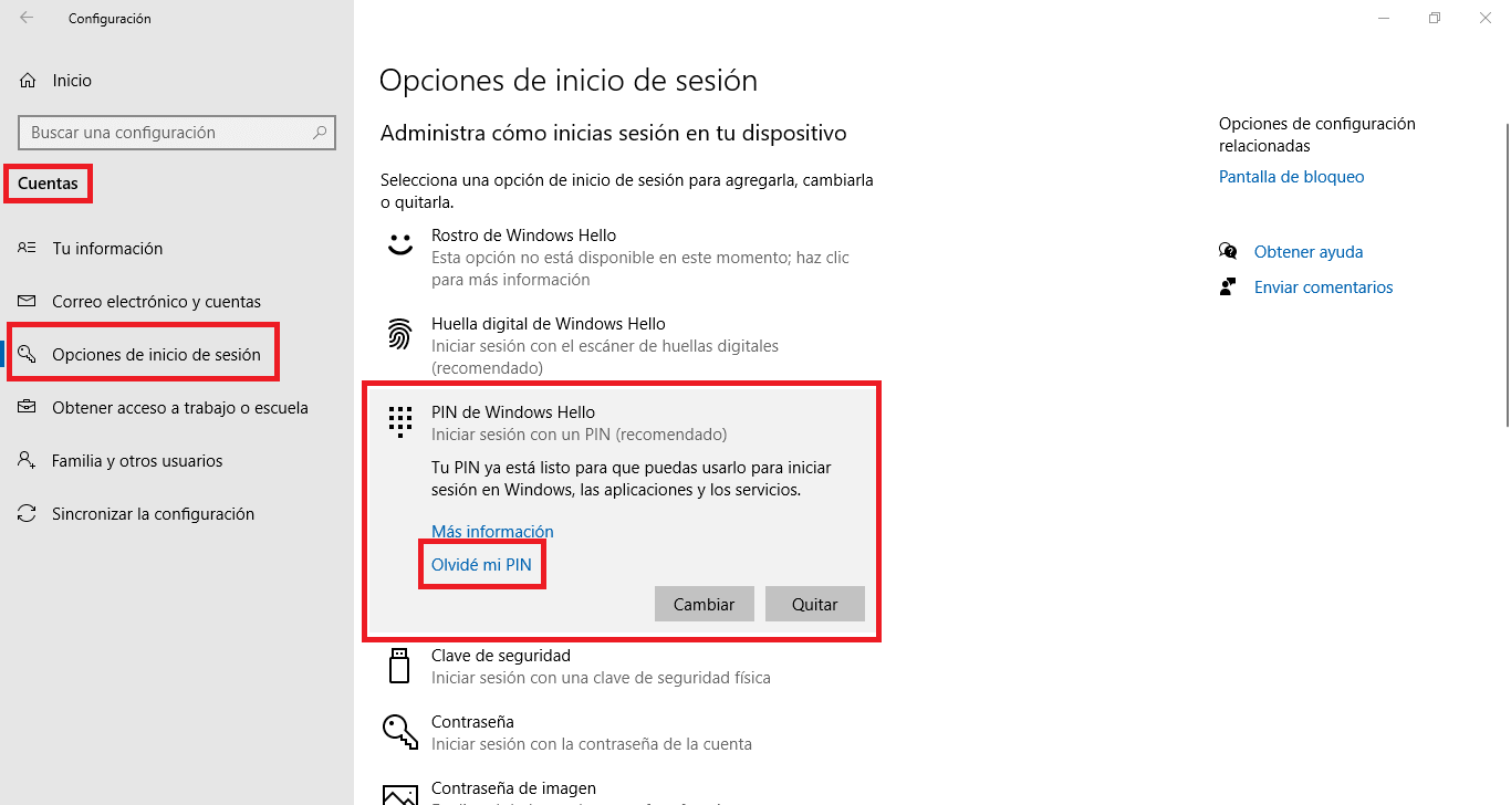 como poder Reiniciar el PIN de inicio de sesión a tu cuenta de Windows 10