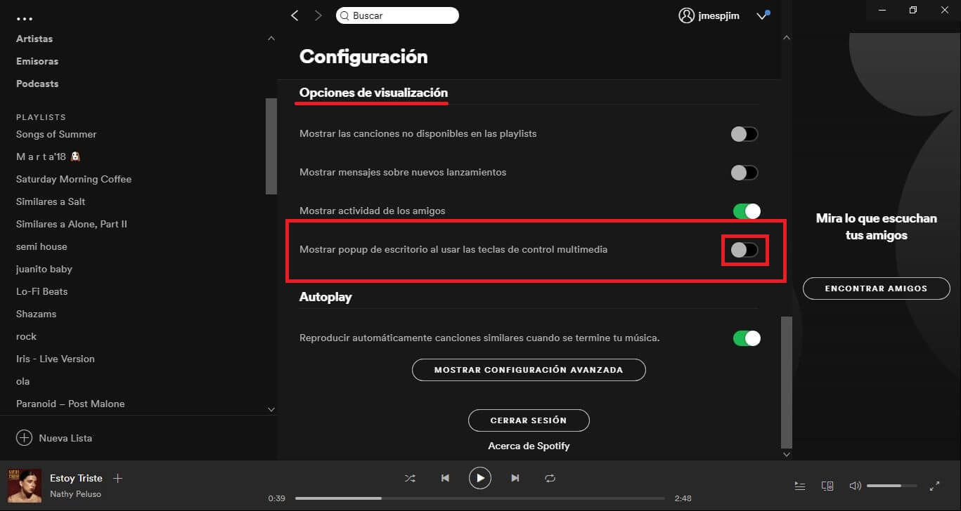 dejar de mostrar popup de escritorio al usar las teclas de control multimedia 