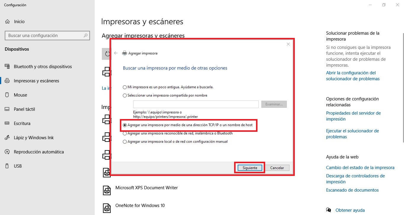 instalar impresora en windows usando la IP