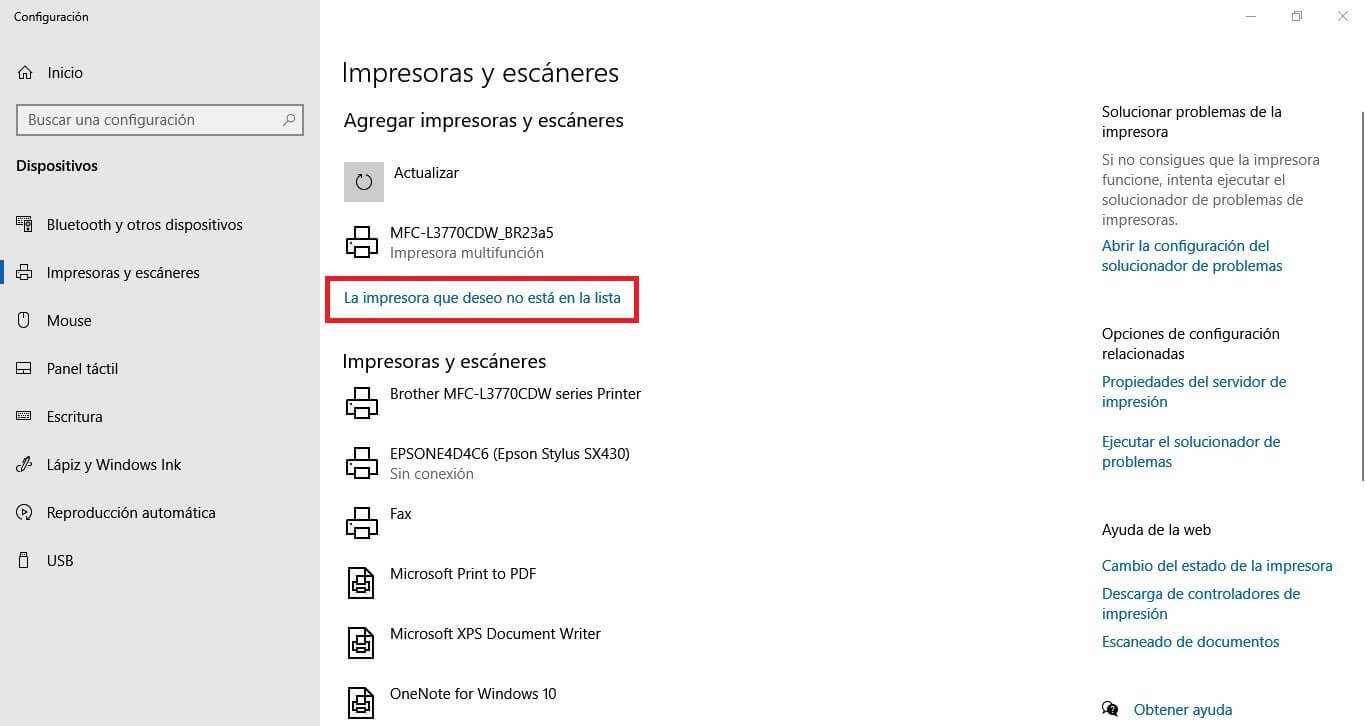 como encontrar e instalar una impresora en windows 10 usando la IP