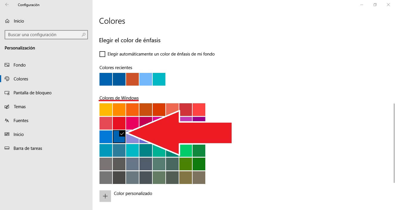 como cambiar el color de la barra de tareas de windows 10