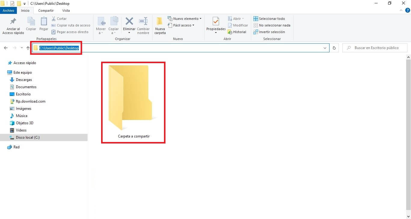 compartir carpeta y archivos con los demás usuarios de Windows 10 de un mismo ordenador.