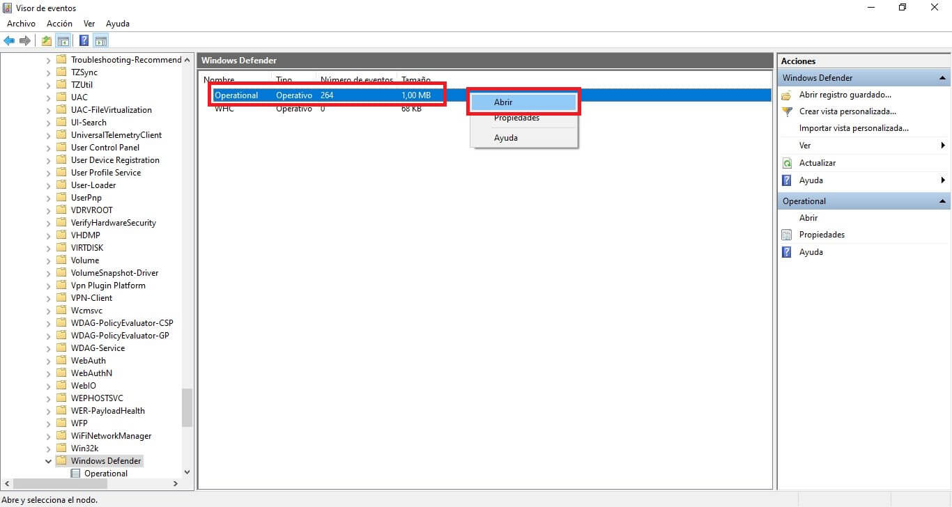 Historial de proteccion en windows defender