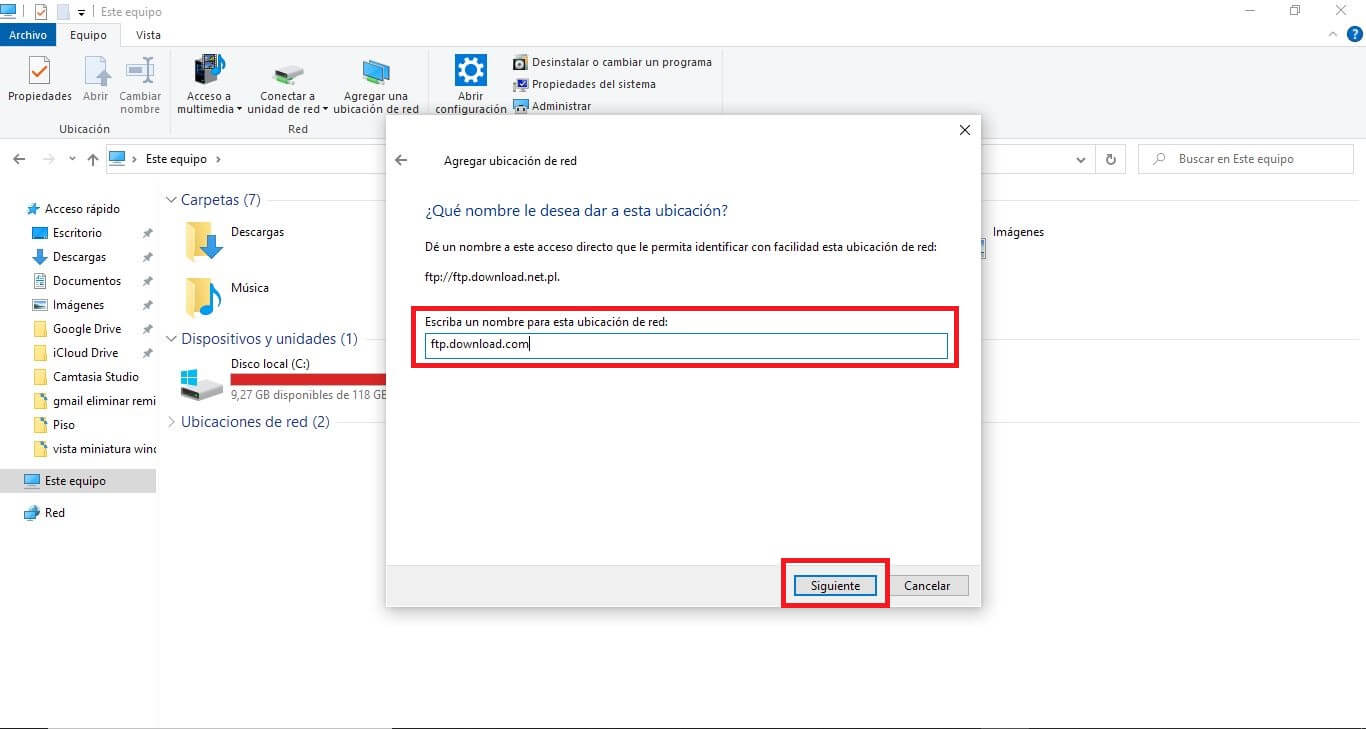 conseguir acceso a un servidor FTP en Windows 10 sin programas