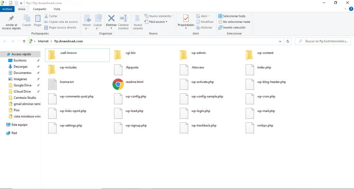Cliente FTP usando el explorador de archivos de Windows 10