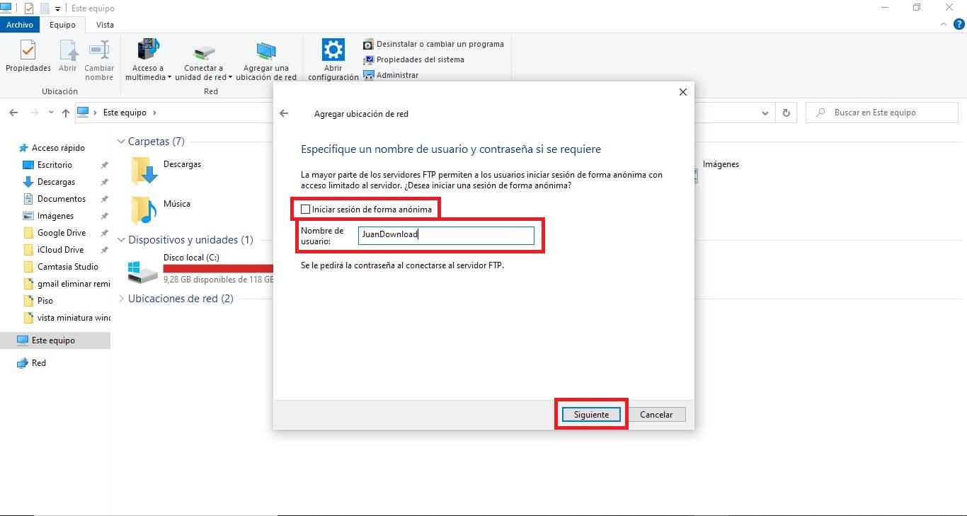 como acceder a los archivos de una carpeta FTP desde el explorador de archivos de Windows 10