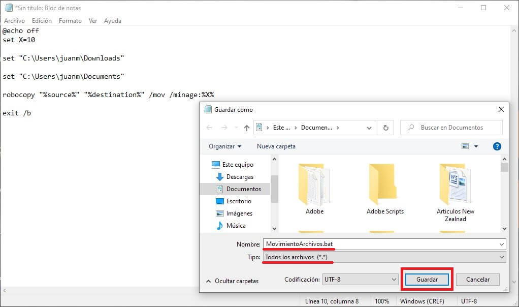 como mover automáticamente archivo entre una carpeta y otra en windows 10