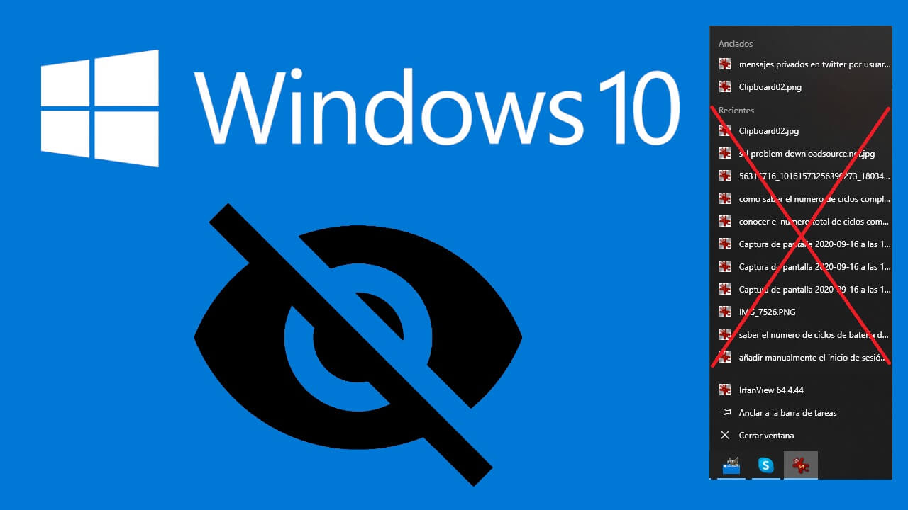 como ocultar el historial de archivos recientes, abiertos por una app o programa de windows 10