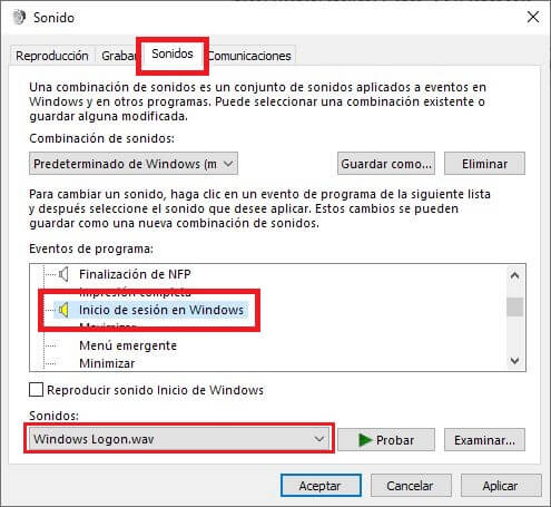 como modificar el sonido de inicio de Windows 10