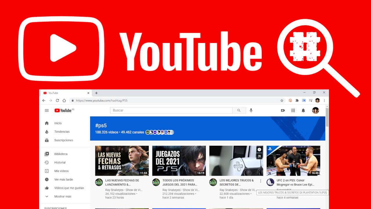 como buscar videos utilizando hashtags en Youtube
