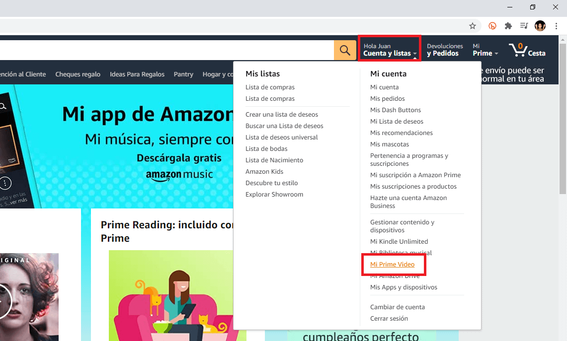 dispositivos que usan tu cuenta de Prime video