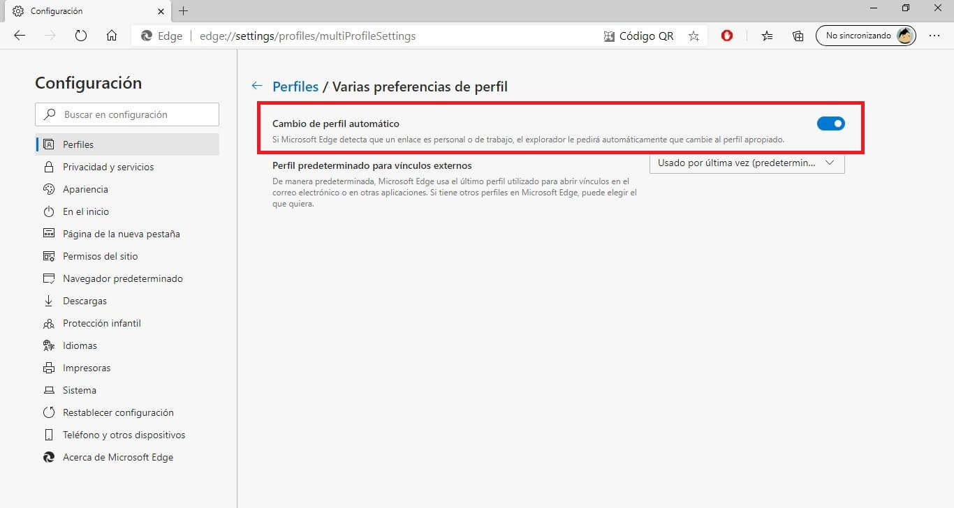como intercambiar automaticamente entre perfiles de usuario de Edge en función del contenido utilizado