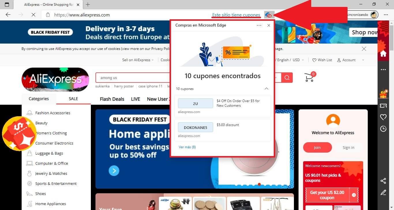 desactivar las notificaciones de cupones y compras en microsoft edge