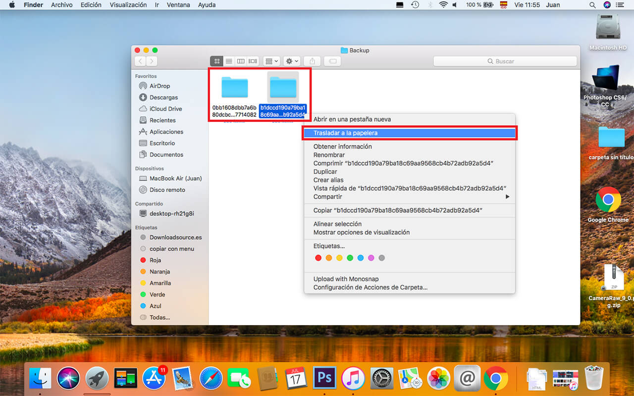 eliminar copia de seguridad de iPhone de manera manual en tu Mac osx