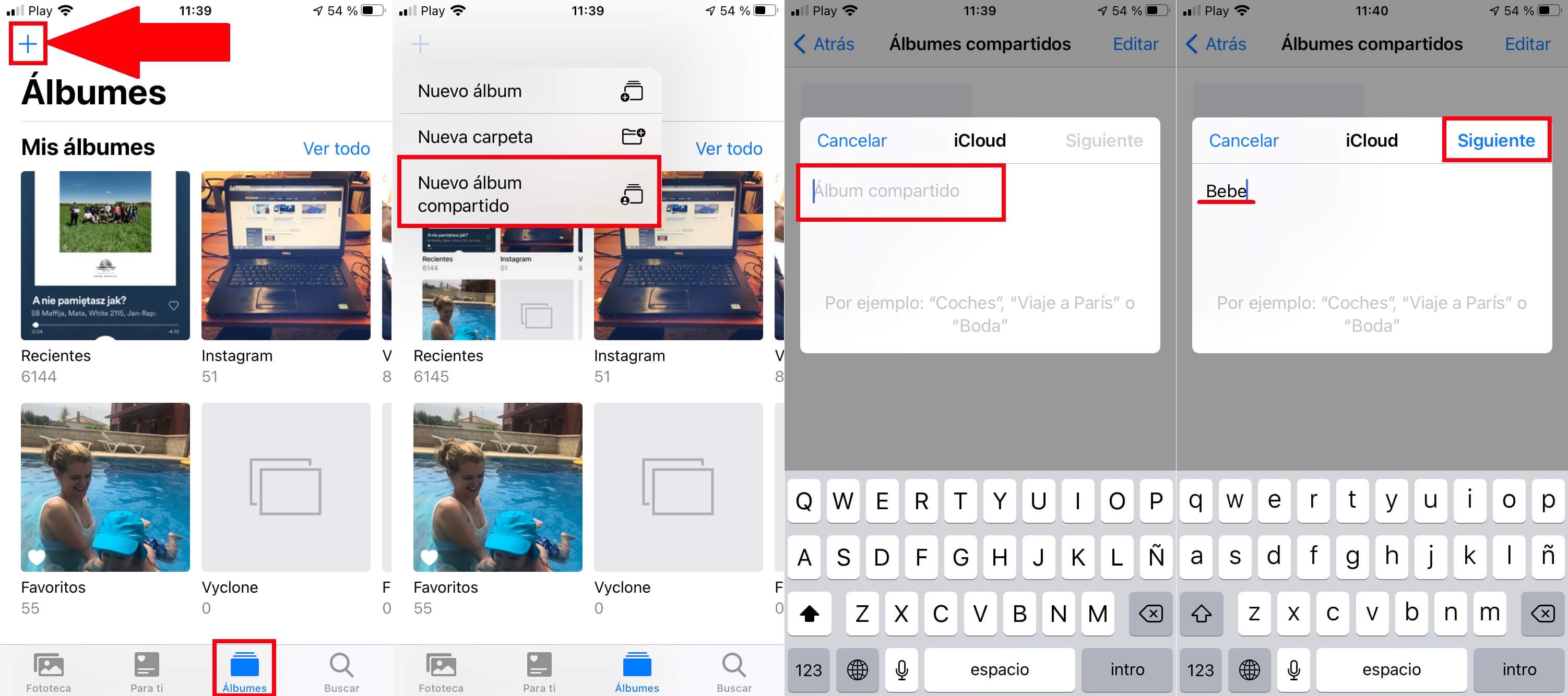 como crear album compartido en iPhone