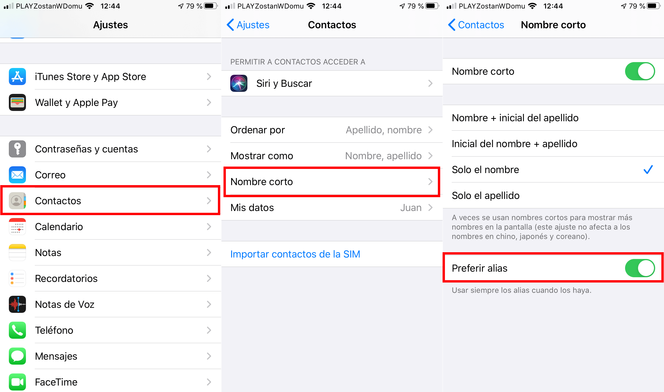 Contactos con apodos en iPhone