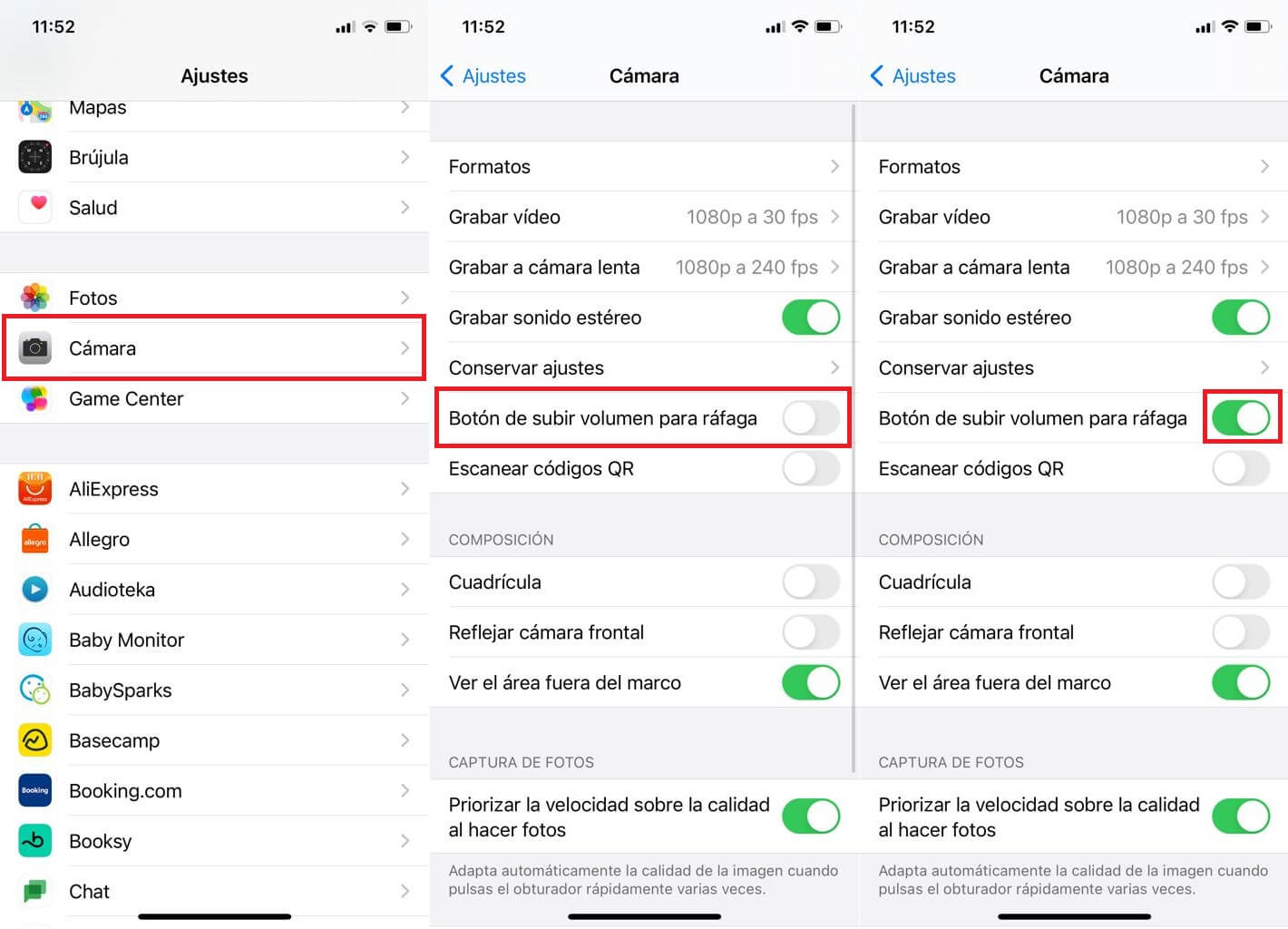 configurar botón volumen para tomar fotos en modo ráfaga en iPhone