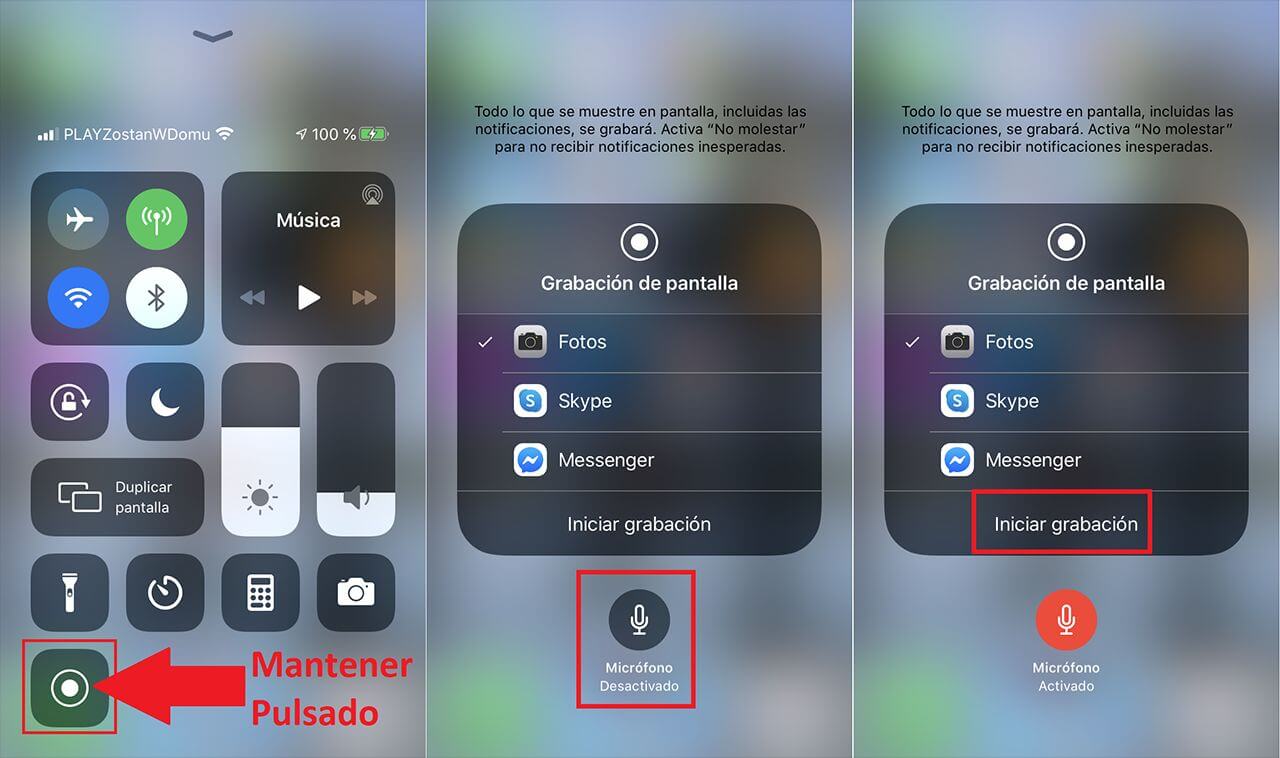 grabar pantlala con audio externo en iPhone 