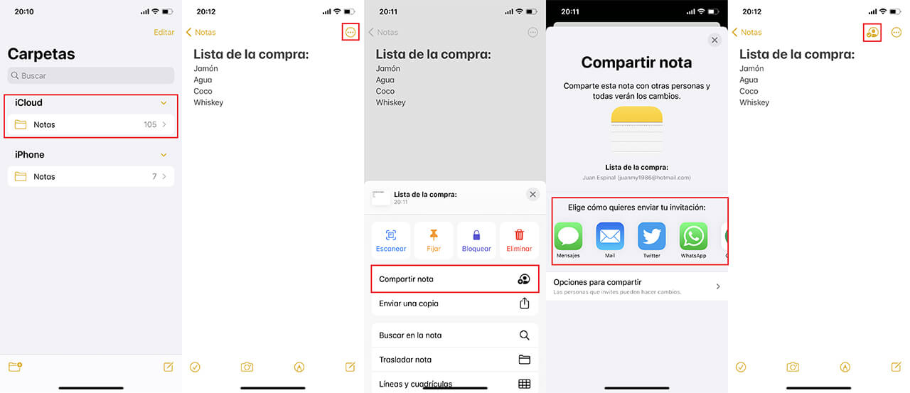 como compartir notas colaborativas en desde iPhone