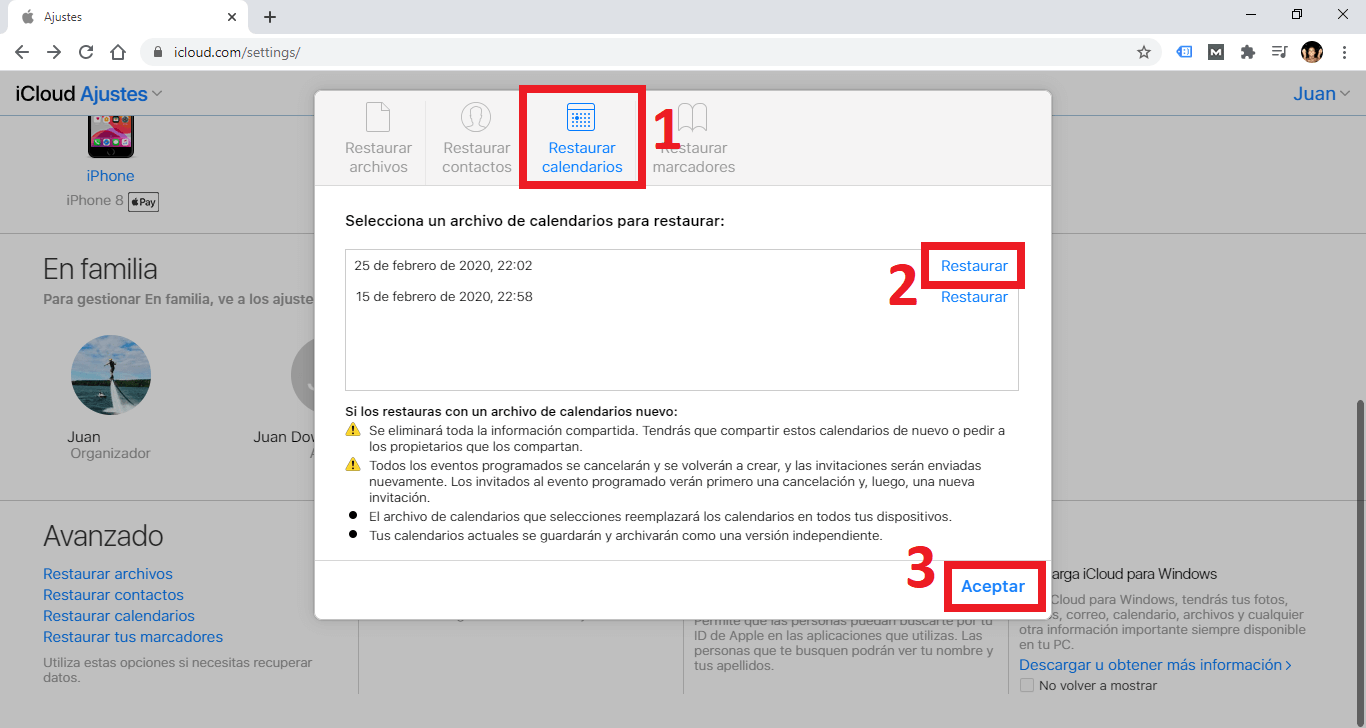 Puedes recuperar los calendarios o recordatorios de tu iPhone 