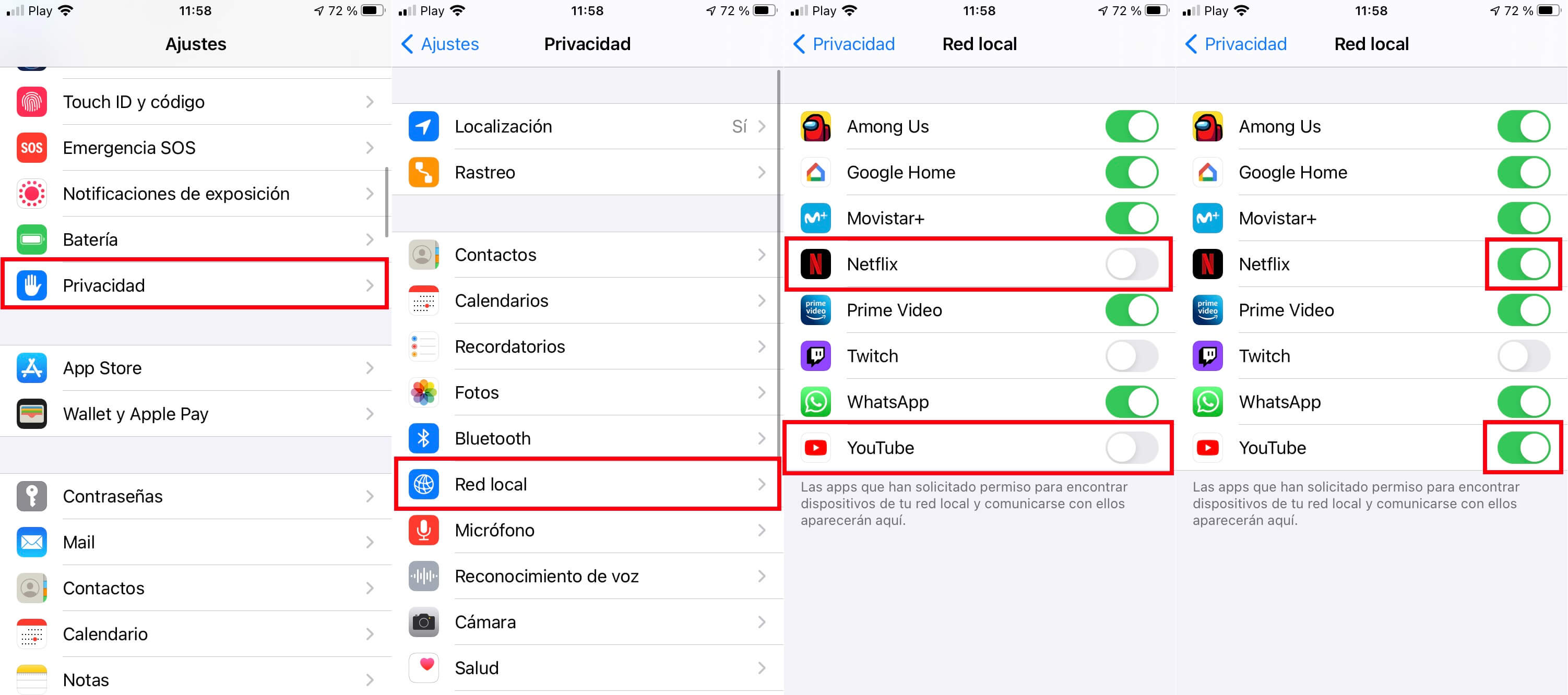 permitir que las apps de iphone busquen otros dispositivos de la misma red local