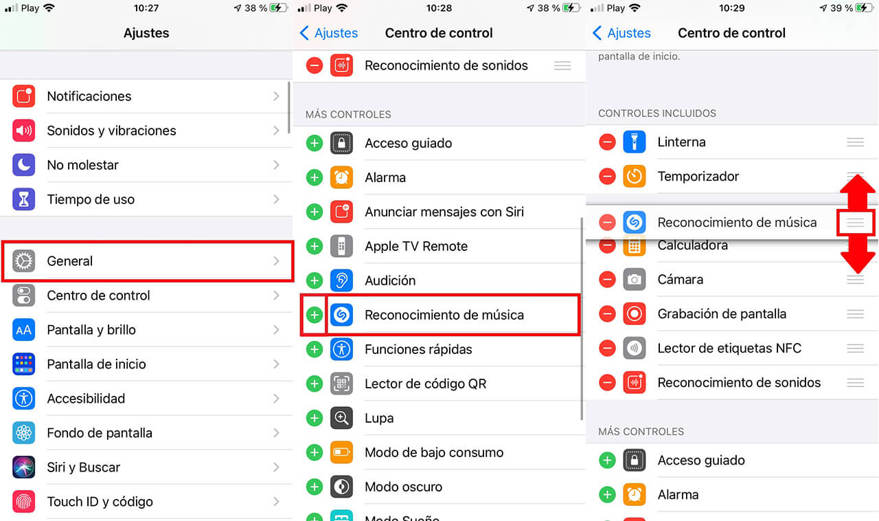 colocar shazam en el centro de control de iPhone