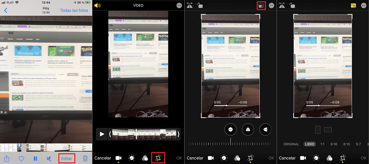 como recortar la imagen de un video de iPhone