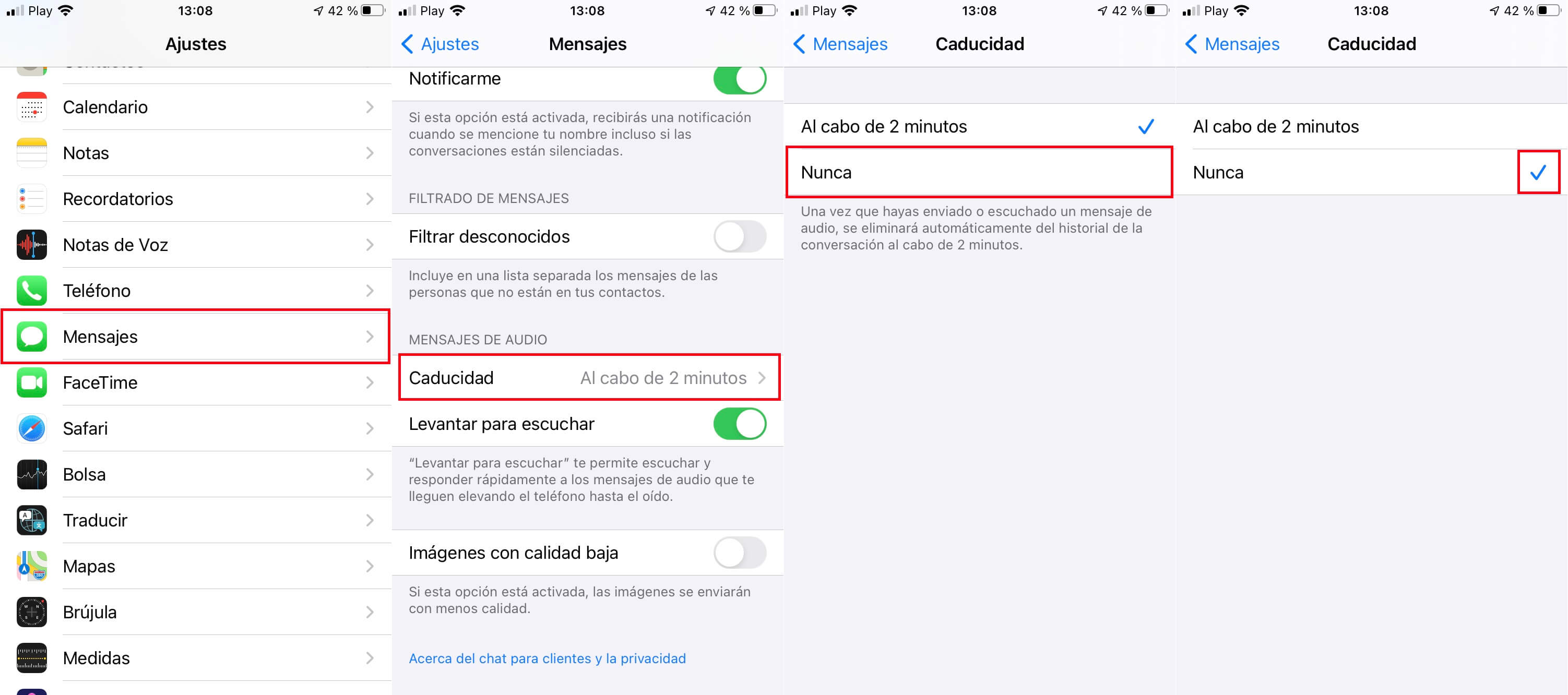 como evitar la eliminación de mensajes de voz recibidos en la app Mensajes de iPhone o iPad