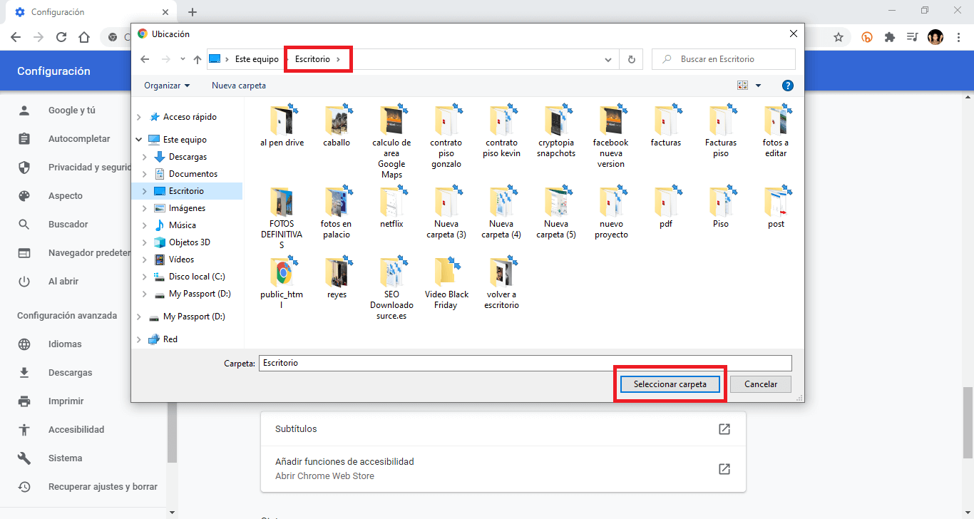 cambiar la carpeta en la que se descarga un archivo en google chrome