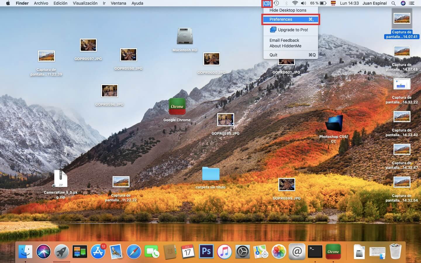 mac OS permite ocultar todos los iconos del escritorio a la vez