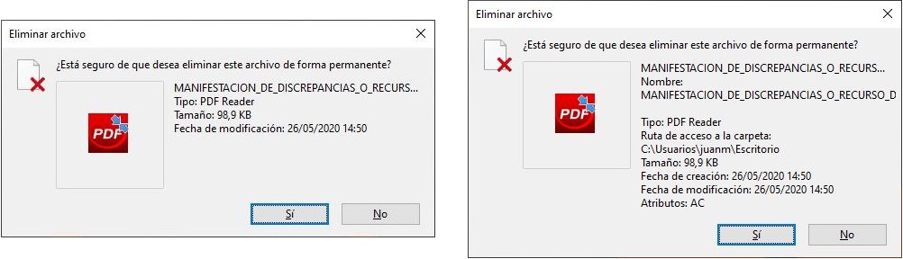 todos los detalles del archivo que queremos eliminar en windows 10