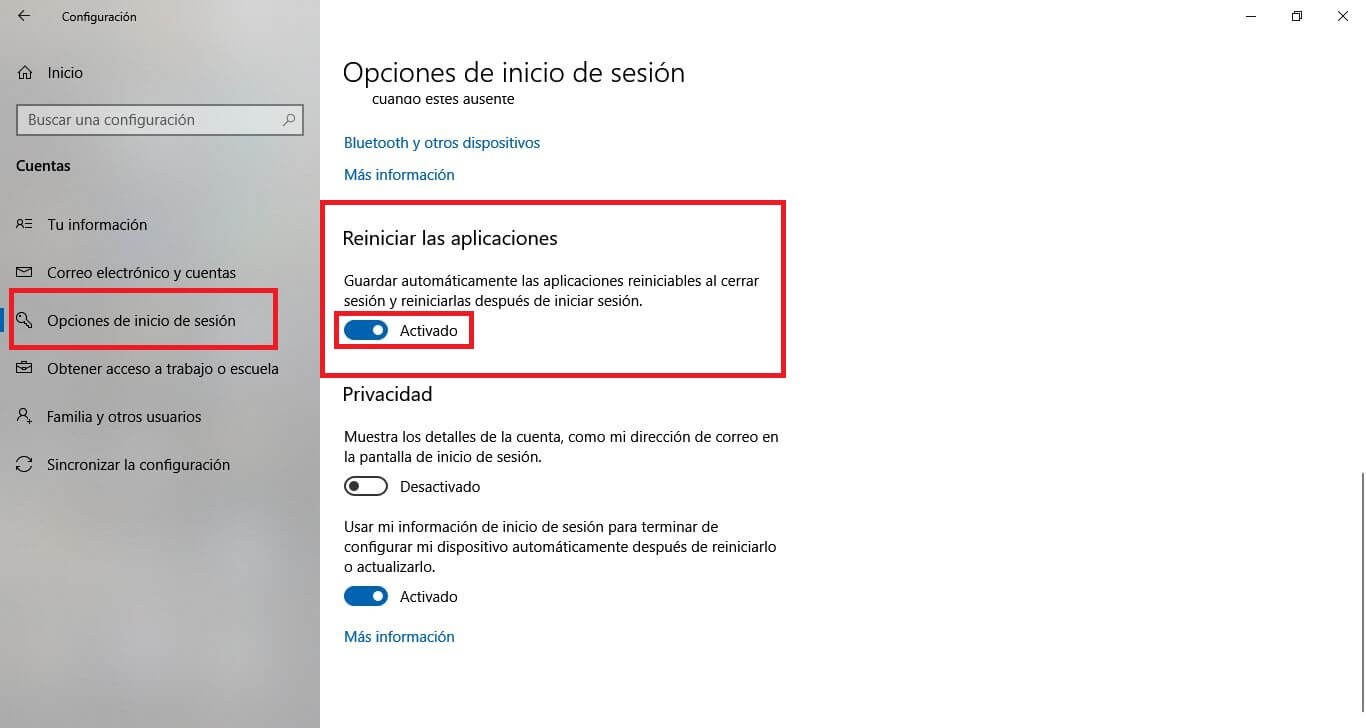 como hacer que los programas que estaban abiertos antes del reinicio o cierre de sesión de windows 10 se vuelvan abrir automaticamente