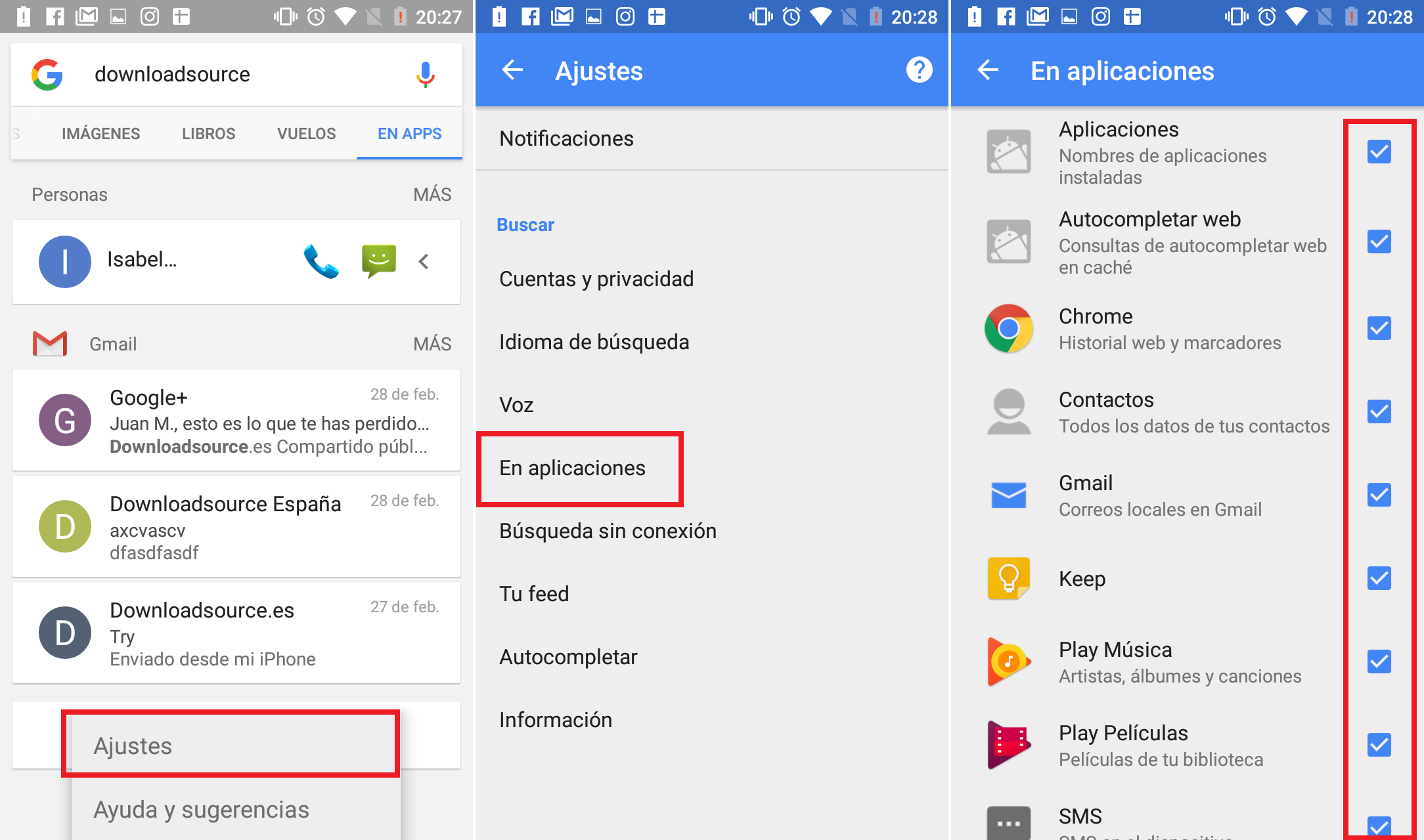 busqueda de google en android con busqueda en contenido de Android