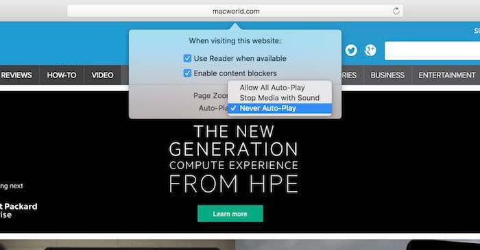 Evita la reproducción automatica de videos en Safari de Mac Sierra