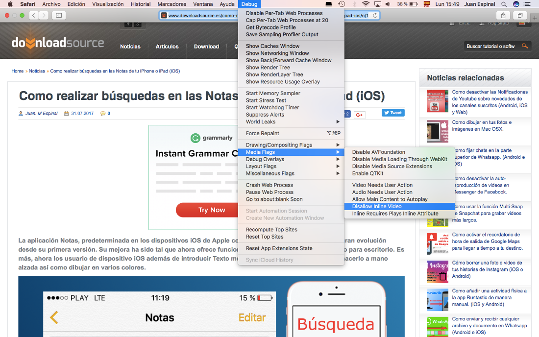 Desactivar los videos automaticos desde tu navegador Safari en Mac