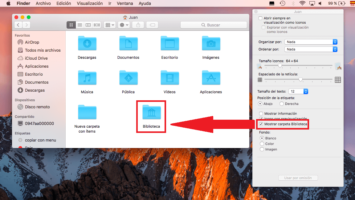 habilitar y acceder la carpeta Biblioteca en Mac y Macbook