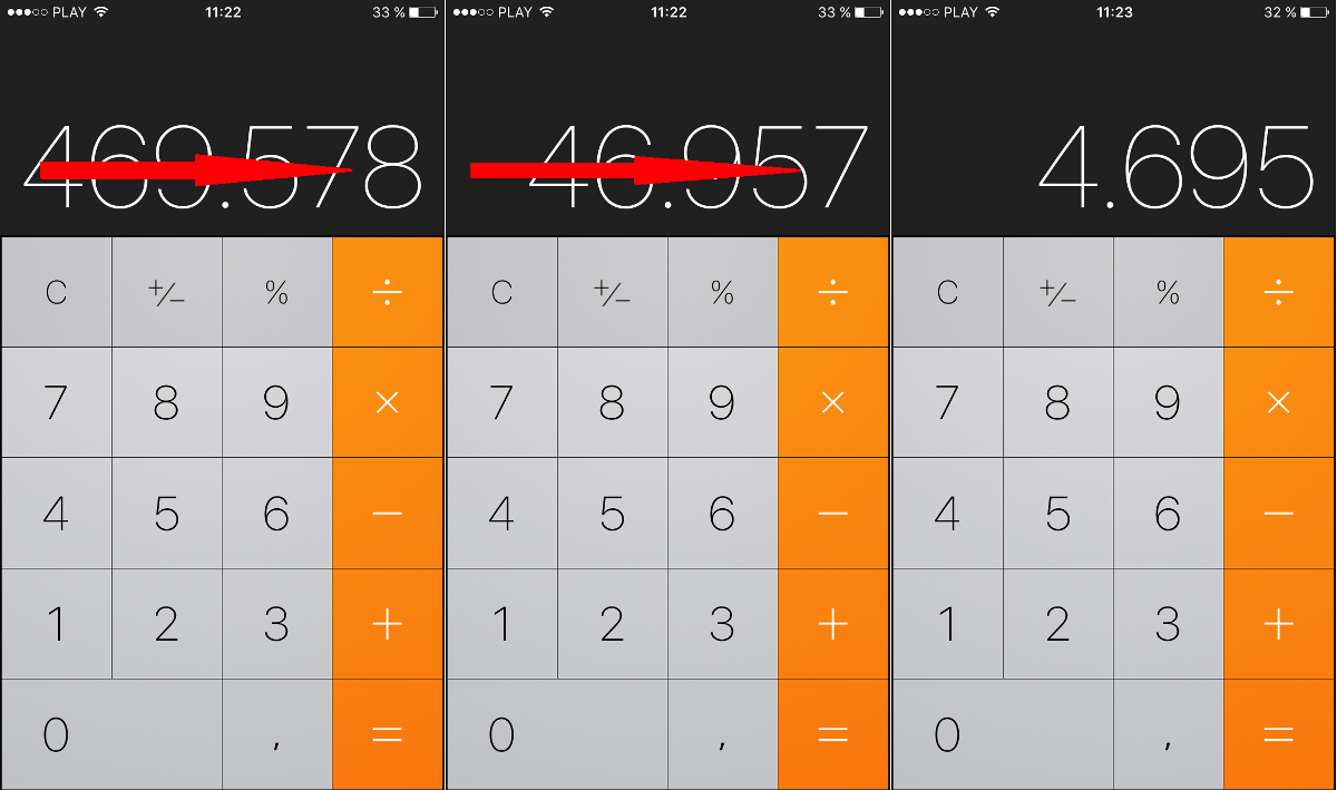 como borrar un cifra del numero introducido en la calculadora de iOS