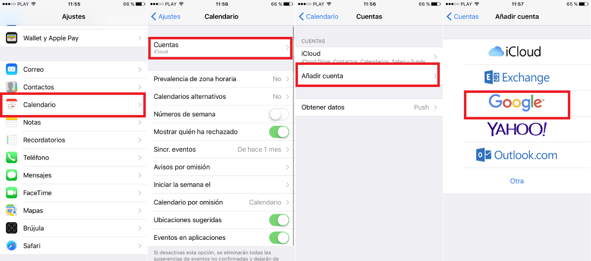 Poner el calendario de google en la app de calendario de iPhone