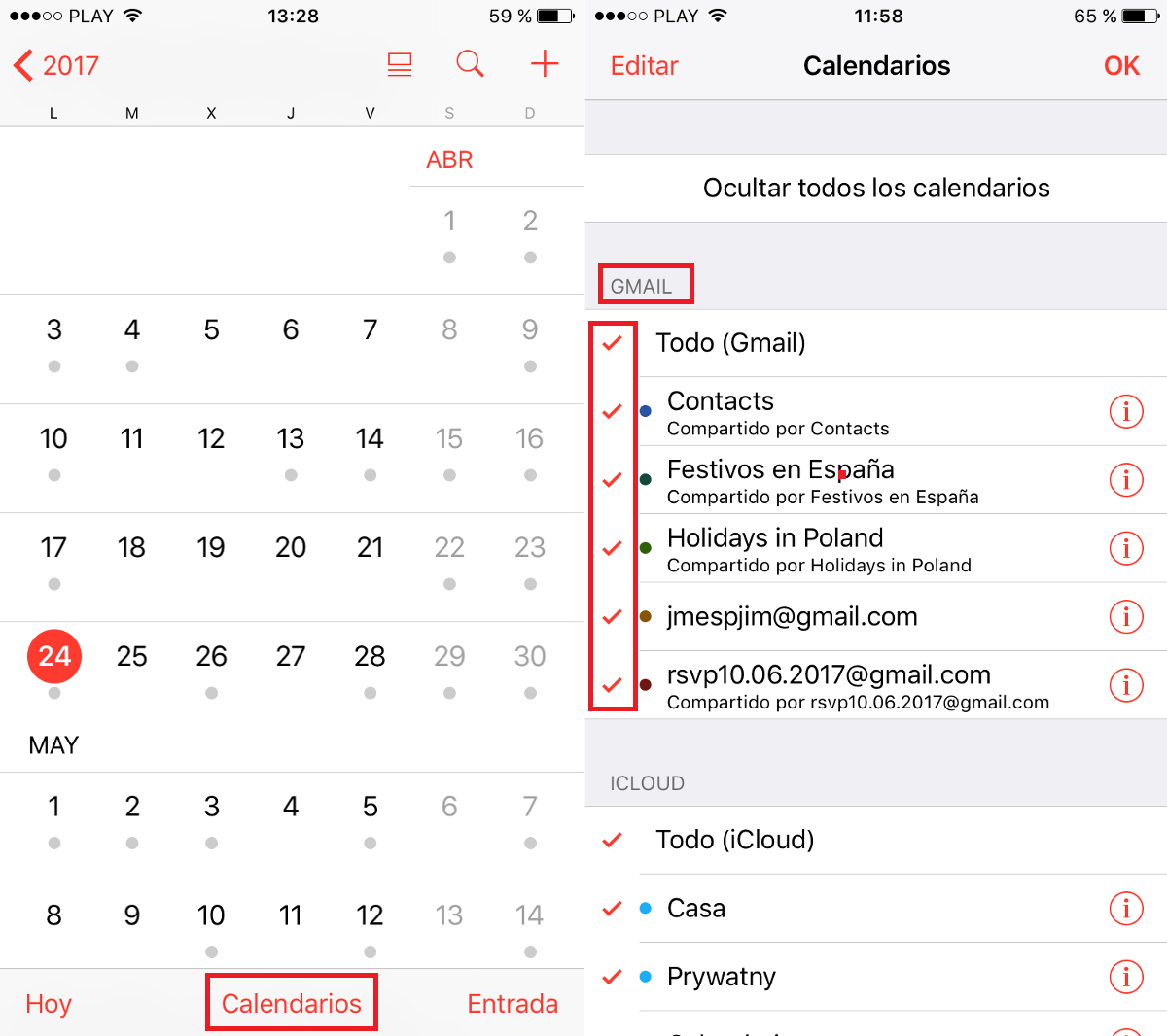 sincronizar el calendario de google en la app correo de iPhone