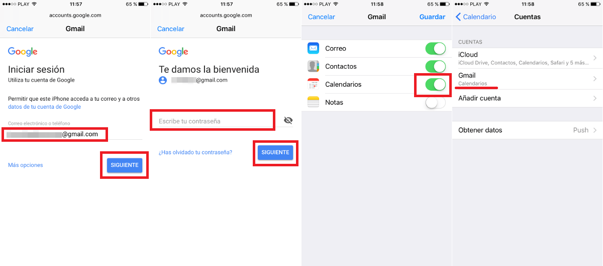 ver el calendario de google en la app de correo de iPhone