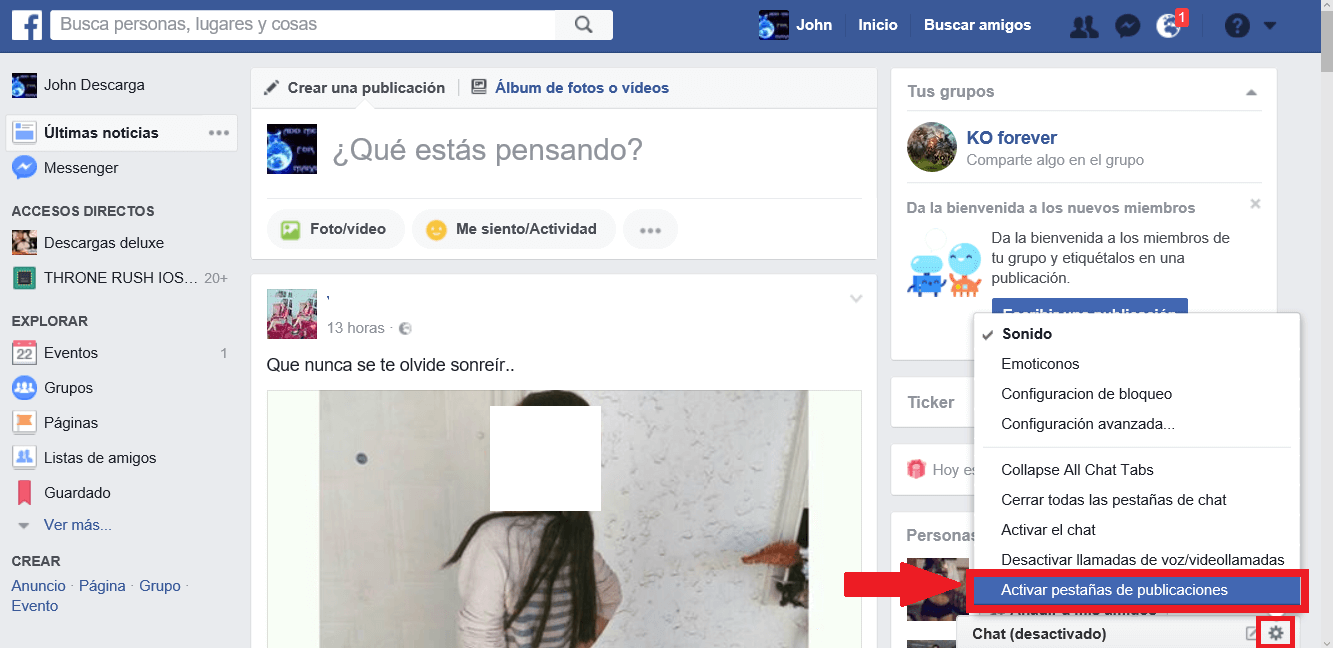 activar las pestañas de publicaciones de facebook