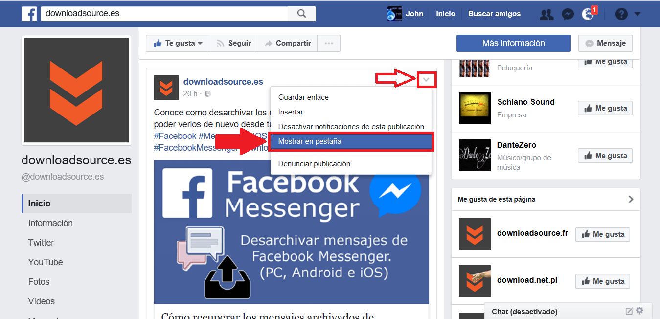 Pestañas de publicaciones en Facebook 