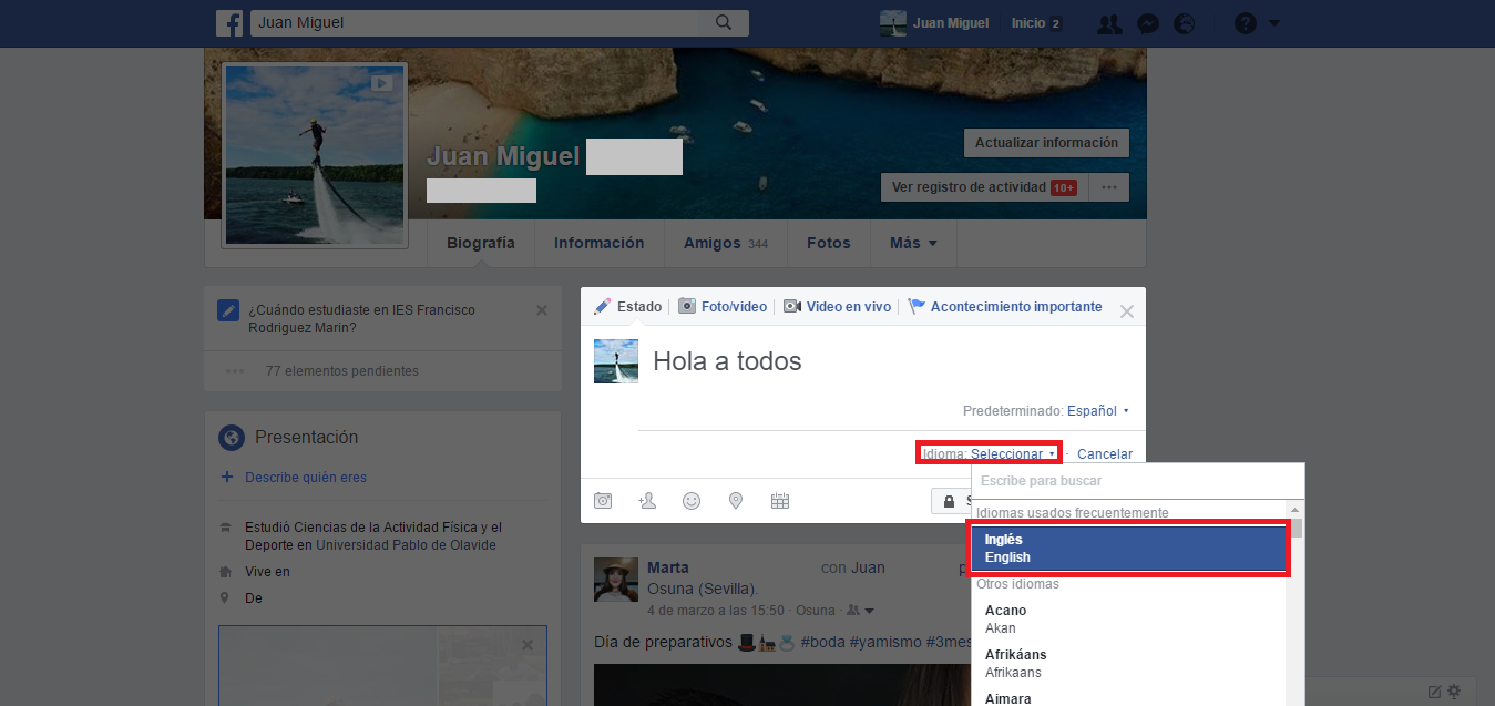 varios idiomas en FAcebook publicaciones