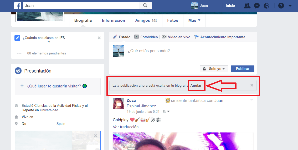 volver a mostrar en tu perfil de Facebook los post ocultos