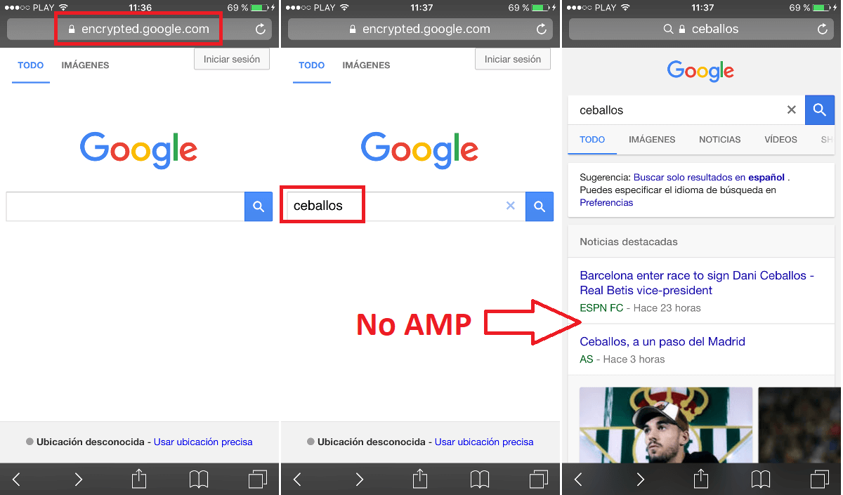 dejar de ver resultados AMP en las busquedas de Google