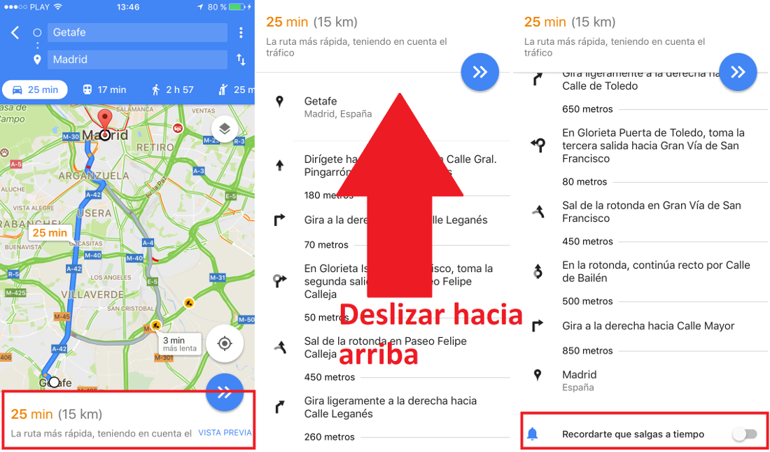 activar el recordatorio de salida de tu viaje en google maps