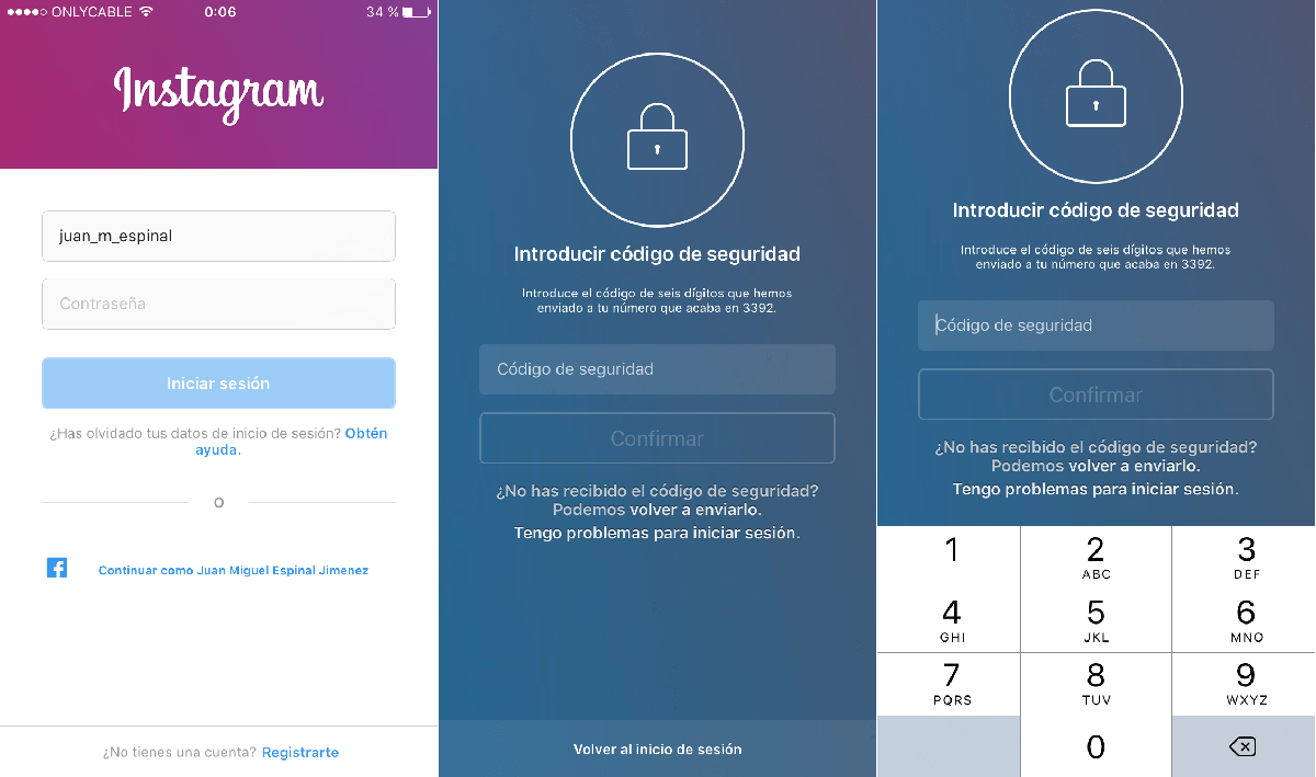iniciar sesión con instagram con la verificación de dos pasos