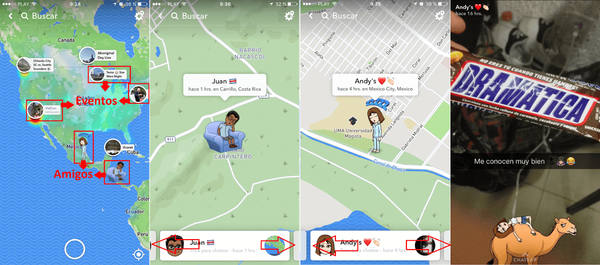 ver eventos y amigos de Snapchat en un mapa con Snap map