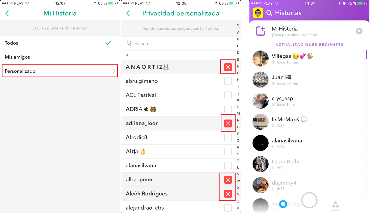 evitar que usuarios especificos no puedan ver tus historias de Snapchat