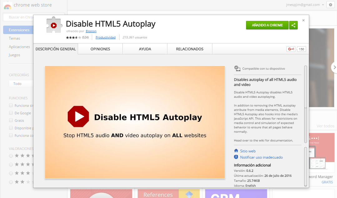 deshabilitar la autorreproduccion de videos html5